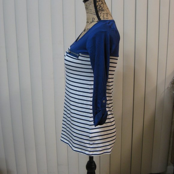 NWT Guess blue white zipper ¾ sleeve top shirt XS extra small - Picture 4 of 7